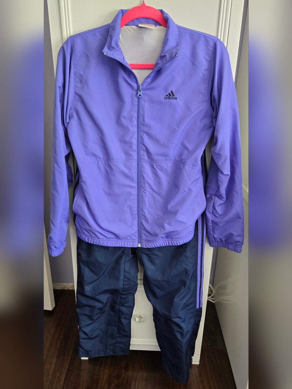 adidas Vintage Purple Windbreaker with Navy Rain Pants Set Size S